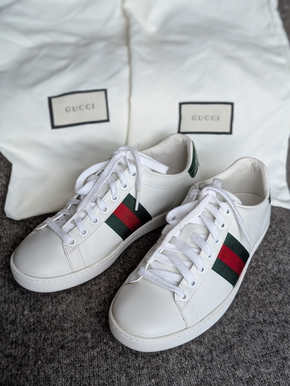 Gucci Ace White Leather Sneakers EU 35 US 5 Green Red Web Croc Heel